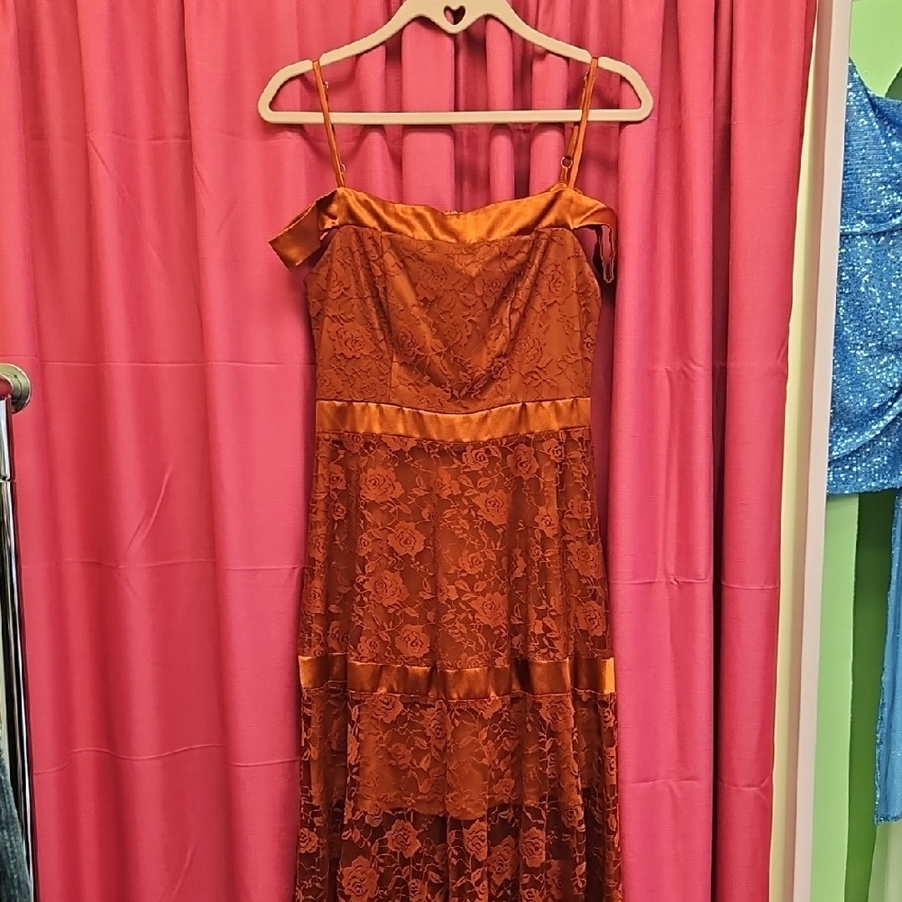 Elegant Lace Burnt Orange Dress